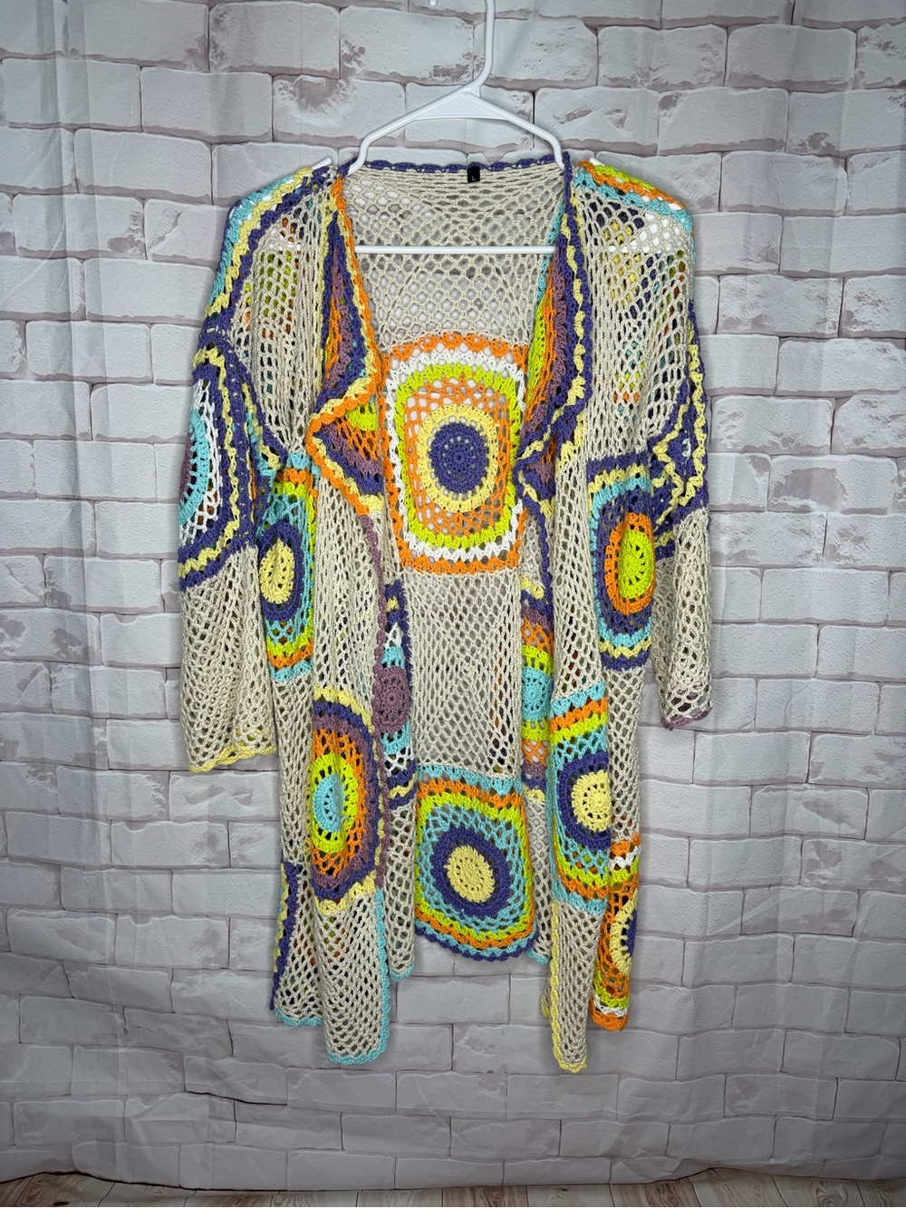 Handmade Crochet Granny Square Open Front Cardigan | Size Large | Boho